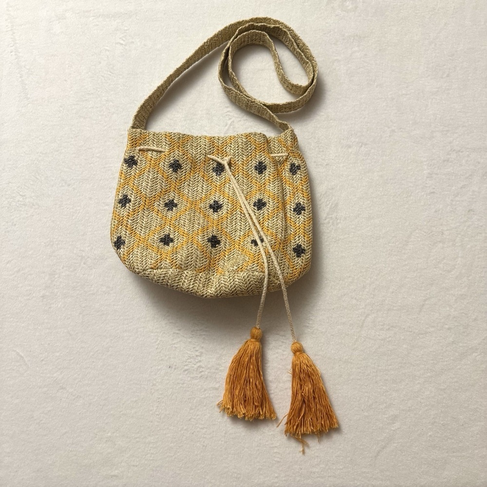 Most Wanted USA Straw Drawstring Crossbody‎ Handbag Bucket Bag Purse Beach Boho
